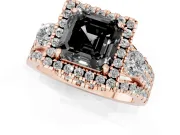 Asscher Cut Halo Split Shank Engagement Ring Setting for a Black Center | Rose Gold