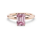 Fancy Pink Emerald Cut Diamond Solitaire Ring Set in Rose gold with Prong Setting on a Polished Plain Band