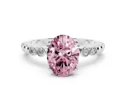 Oval Beaded Solitaire Engagement Ring Setting for a Fancy Pink Lab-Grown Diamond | White Gold