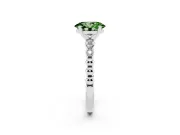 Fancy Green Oval Cut Diamond Solitaire Engagement Ring Set in Silver with Bezel Accents on Beaded Band