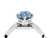 Fancy Blue Marquise Cut Diamond Twist Band Solitaire Ring Set in Silver with Leaf Prong Setting and Accent Stones