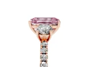 Emerald Cut Three Stone Engagement Ring Setting for a Fancy Pink Lab-Grown Diamond | Pave Shoulders | Rose Gold