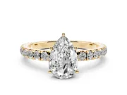 Pear-Shaped Pave Engagement Ring Setting | Shared Prong Band | Yellow Gold