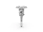 Marquise Cut Diamond Halo Ring Set in White gold with Milgrain Pavé Band and Prong Setting