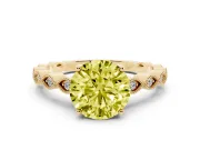 Fancy Yellow Round Cut Diamond Solitaire Ring Set in Yellow gold with Infinity Twist Pavé Band
