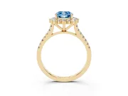 Cushion Cut Scalloped Halo Engagement Ring Setting for a Fancy Blue Lab-Grown Diamond | Single Row Pave | Yellow Gold