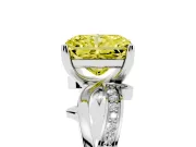 Fancy Yellow Radiant Cut Diamond Pavé Twist Band Solitaire Ring Set in White gold with Prong Setting