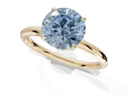 Round Hidden Halo Ring Setting for a Fancy Blue Lab-Grown Diamond | Yellow Gold