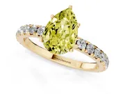 Pear-Shaped Pave Engagement Ring Setting for a Fancy Yellow Lab-Grown Diamond | Shared Prong Band | Yellow Gold