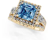 Asscher Cut Halo Split Shank Engagement Ring Setting for a Fancy Blue Lab-Grown Diamond | Yellow Gold