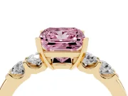 Fancy Pink Princess Cut Diamond Five-Stone Prong Set Engagement Ring Set in Yellow gold with Channel Band