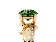 Fancy Green Round Cut Diamond Pavé Twist Band Solitaire Ring Set in Yellow gold with Prong Setting