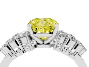 Fancy Yellow Cushion Cut Diamond Cluster Engagement Ring Set in Silver with Pavé Band and Prong Setting
