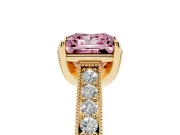 Princess Cut Hidden Halo Engagement Ring Setting for a Fancy Pink Lab-Grown Diamond | Milgrain Pave | Yellow Gold