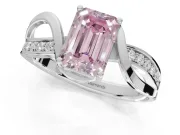 Emerald Cut Bypass Solitaire Engagement Ring Setting for a Fancy Pink Lab-Grown Diamond | Pavé Strands | Sterling Silver