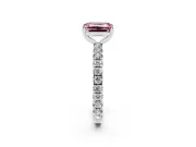 Fancy Pink Emerald Cut Diamond Pavé Solitaire Ring Set in Silver with Round Band and Prong Setting