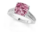 Fancy Pink Cushion Cut Diamond Solitaire Pavé Engagement Ring Set in White gold with Prong Setting