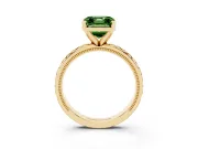 Fancy Green Asscher Cut Diamond Solitaire Ring Set in Yellow gold with Milgrain and Black Enamel X Pattern Band
