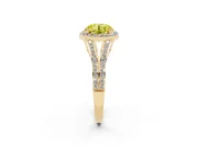 Fancy Yellow Round Cut Diamond Halo Split Shank Ring Set in Yellow gold with Accent Stones and Prong Setting