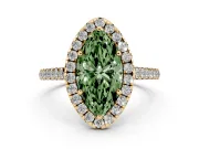 Marquise Halo Engagement Ring Setting for a Fancy Green Lab-Grown Diamond | Pave Shoulders | Yellow Gold