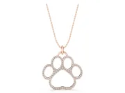 Round Lab-Grown Diamond Pavé Paw Print Pendant Necklace | Open Outline | Rose Gold