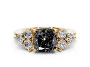 Cushion Cut Cluster Side Stone Engagement Ring Setting for a Black Center | Plain Band | Yellow Gold