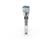 Heart-Shaped Three Stone Engagement Ring Setting for a Fancy Blue Lab-Grown Diamond | Beaded Shoulders | Platinum