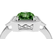 Fancy Green Radiant Cut Diamond Halo Engagement Ring Set in Silver with Milgrain Pavé Band