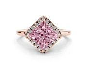 Princess Cut Halo Engagement Ring Setting for a Fancy Pink Lab-Grown Diamond | Plain Polished Band | Rose Gold