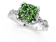 Princess Cut Halo Engagement Ring Setting for a Fancy Green Lab-Grown Diamond | Sterling Silver - Design NV-24725