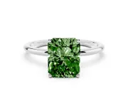 Fancy Green Radiant Cut Diamond Solitaire Engagement Ring Set in White gold with Thin Band and Prong Setting