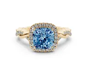 Cushion Cut Twist Halo Engagement Ring Setting for a Fancy Blue Lab-Grown Diamond | Yellow Gold