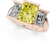 Radiant Cut Channel-Set Three Stone Engagement Ring Setting for a Fancy Yellow Lab-Grown Diamond | Rose Gold