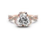 Heart-Shaped Milgrain Halo Engagement Ring Setting | Graduated Shoulders | Rose Gold