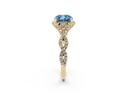 Fancy Blue Cushion Cut Diamond Halo Twist Band Solitaire Ring Set in Yellow gold with Prong-Set Center Stone