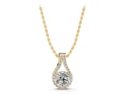 Round Lab-Grown Diamond Teardrop Halo Pendant Necklace | Split Pavé Bail | Yellow Gold