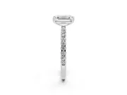 Emerald Cut Diamond Brilliant Solitaire Set in Silver with Pavé Band and Claw Prong Setting