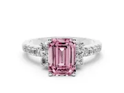 Emerald Cut Side Stone Engagement Ring Setting for a Fancy Pink Lab-Grown Diamond | Pave Band | Sterling Silver