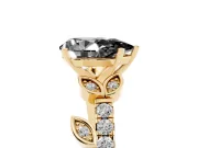 Pear-Shaped Leaf Pavé Engagement Ring Setting for a Black Center | Yellow Gold