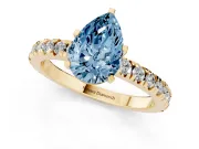 Pear-Shaped Pavé Solitaire Engagement Ring Setting for a Fancy Blue Lab-Grown Diamond | Yellow Gold
