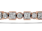 Round and Square Lab-Grown Diamond Bezel Tennis Bracelet | Bezel and Bar Set | Rose Gold