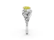 Fancy Yellow Heart Cut Diamond Halo Ring Set in White gold with Marquise and Pavé Band in Prong Setting