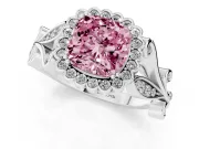 Cushion Cut Leaf Halo Engagement Ring Setting for a Fancy Pink Lab-Grown Diamond | Sterling Silver