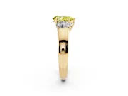 Fancy Yellow Three-Stone Pear Cut Diamond Ring Set in Yellow gold with Matching Prong Settings and Plain Band