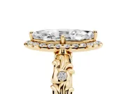 Marquise Filigree Leaf Halo Engagement Ring Setting | Bezel Leaf Accents | Yellow Gold