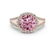 Round Halo Engagement Ring Setting for a Fancy Pink Lab-Grown Diamond | Pave Split Shank | Rose Gold