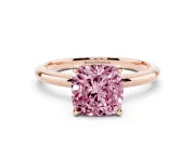 Cushion Cut Micro-Prong Hidden Halo Engagement Ring Setting for a Fancy Pink Lab-Grown Diamond | Plain Band | Rose Gold