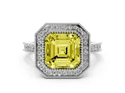 Asscher Cut Halo Engagement Ring Setting for a Fancy Yellow Lab-Grown Diamond | Sterling Silver - Design NV-24721