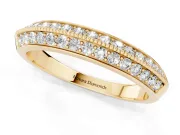 Round Lab-Grown Diamond Double Row Pavé Wedding Band | Faceted Shank | Yellow Gold