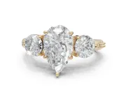Pear-Shaped Three Stone Engagement Ring Setting | Tapered Pave Band | Yellow Gold
